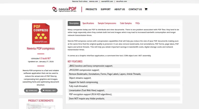 The Neevia PDFcompress homepage