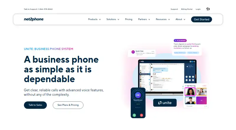 The net2phone UNITE homepage