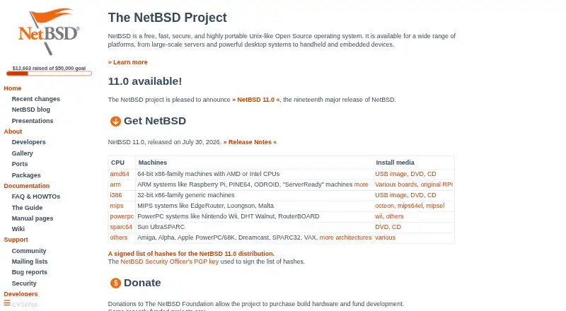 NetBSD's website