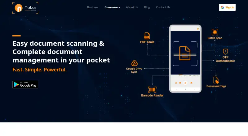 The NetraScan homepage