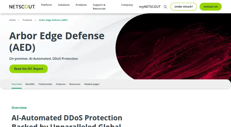 NETSCOUT Arbor Edge Defense's website