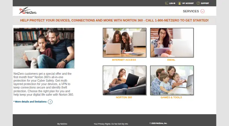 NetZero Email's website