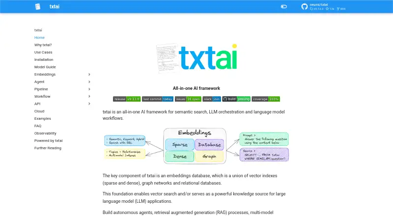 The txtai homepage