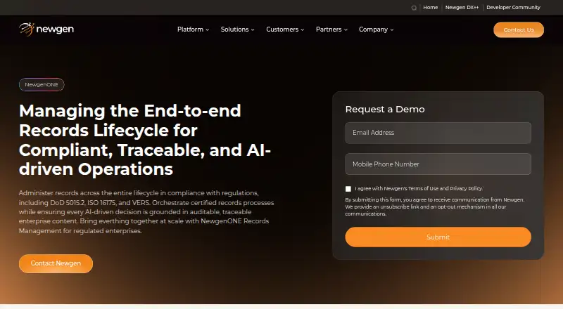 Newgen Records Management's website