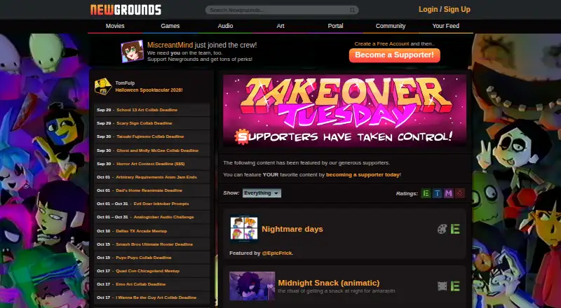 The Newgrounds homepage