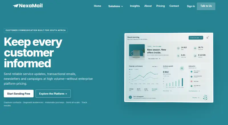 The NexaMail homepage