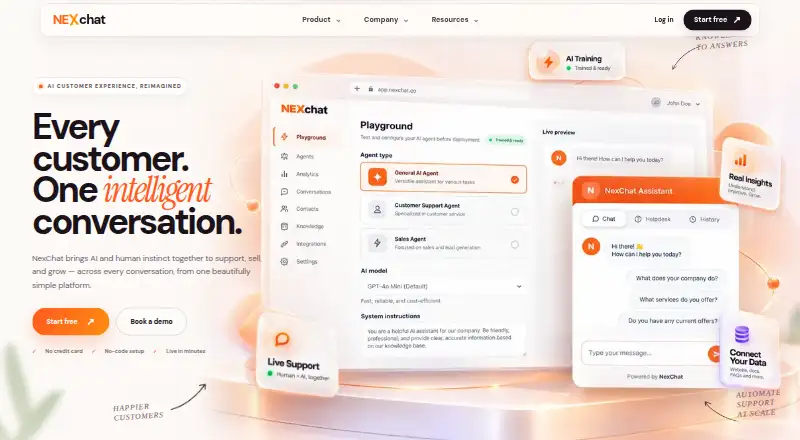 The NexChat homepage