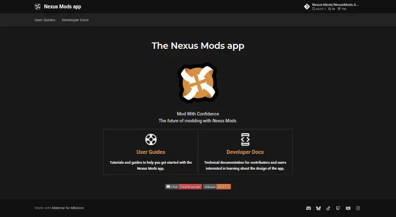 Nexus Mods App's website