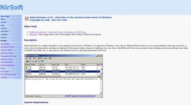 The MyEventViewer homepage