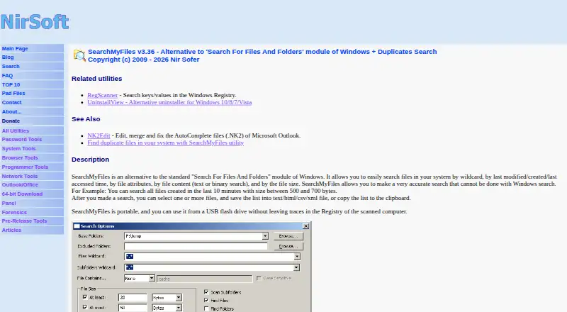 SearchMyFiles's website