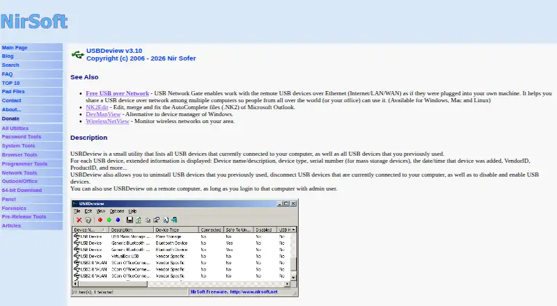 USBDeview's website