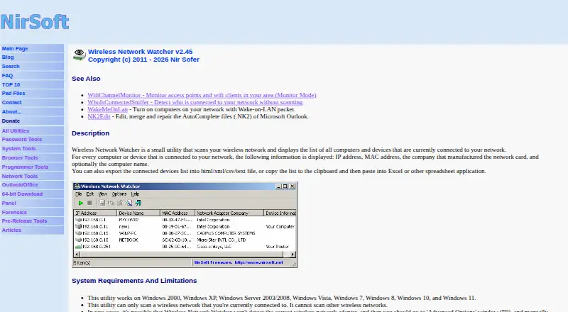 Wireless Network Watcher's website