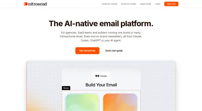The NitroSend homepage