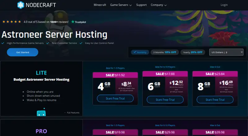 Nodecraft Astroneer Server Hosting's website