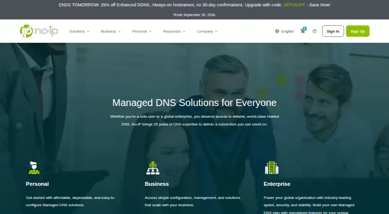 No-IP Managed DNS's website