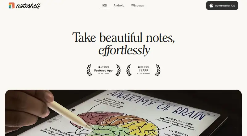 The Noteshelf homepage