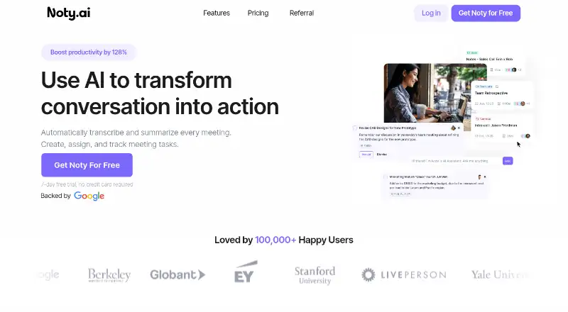 The Noty.ai homepage