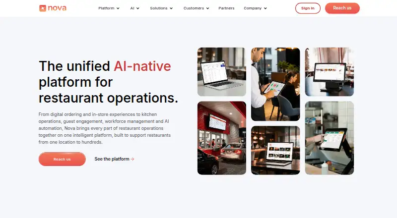 The Nova Online Ordering homepage
