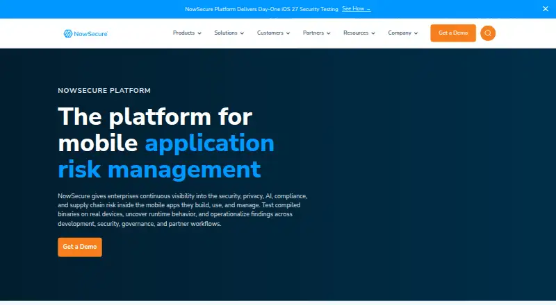 The NowSecure Platform homepage
