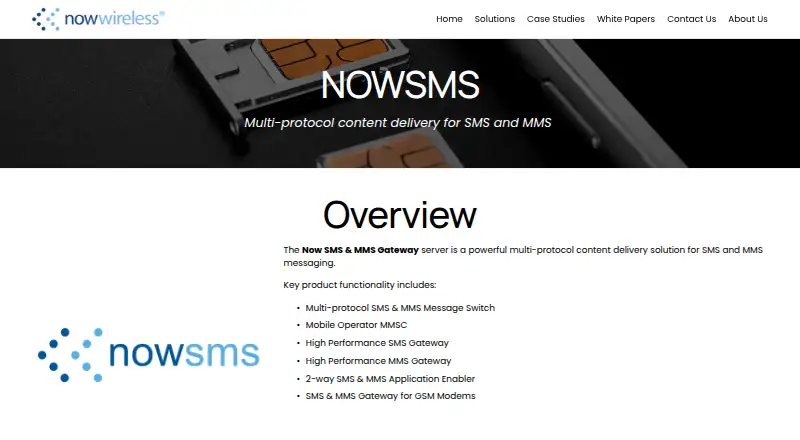 The NowSMS homepage