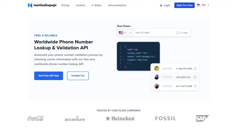 numlookupapi.com's website