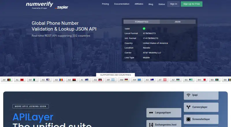 Numverify's website