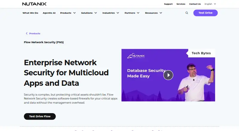 Nutanix Flow Network Security's website