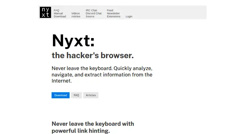 The Nyxt homepage