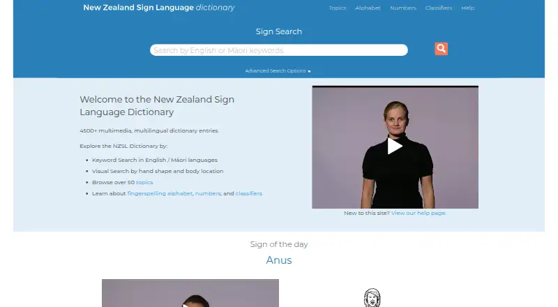 New Zealand Sign Language Dictionary's website