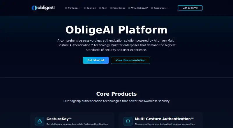The ObligeAI Platform homepage