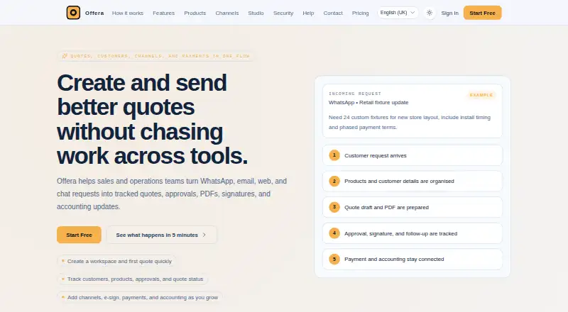 The Offera homepage