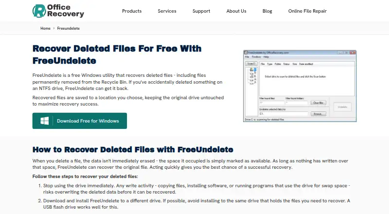 FreeUndelete's website