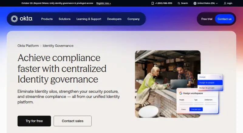 Okta Identity Governance's website