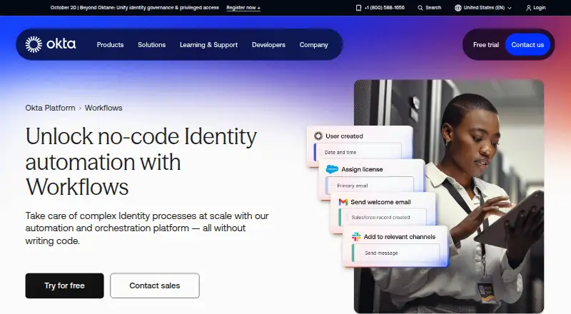 Okta Workflows's website