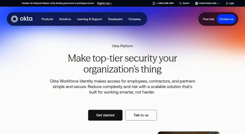 Okta Workforce Identity's website
