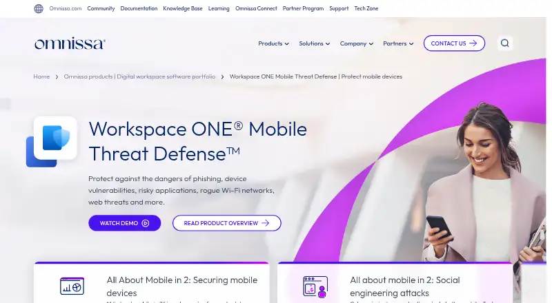 Workspace ONE Mobile Threat Defense's website