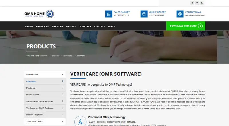 The Verificare homepage