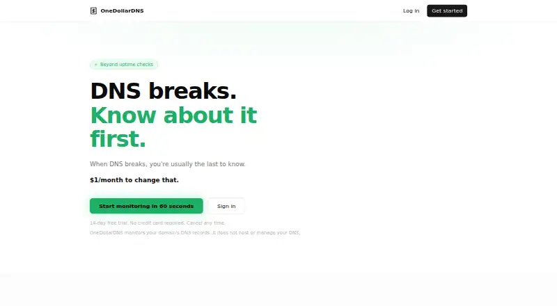 The OneDollarDNS homepage