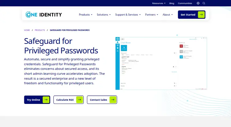 One Identity Safeguard for Privileged Passwords's website