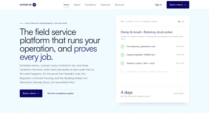 The Oneserve homepage