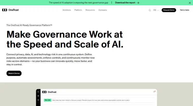 OneTrust Governance, Risk and Compliance's website