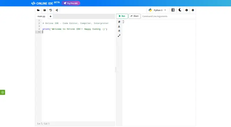 The Online IDE homepage