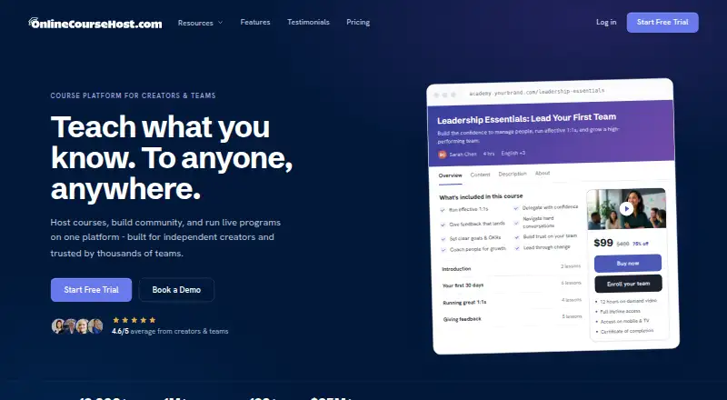 OnlineCourseHost.com's website