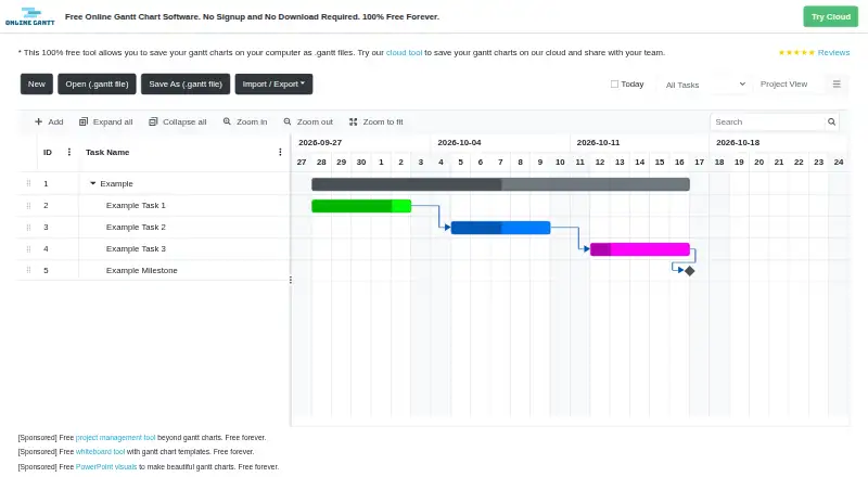 The Online Gantt homepage