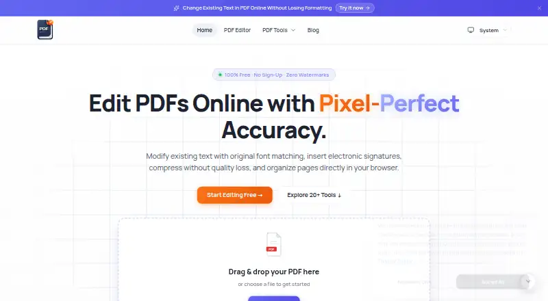 The Online PDF Edits homepage