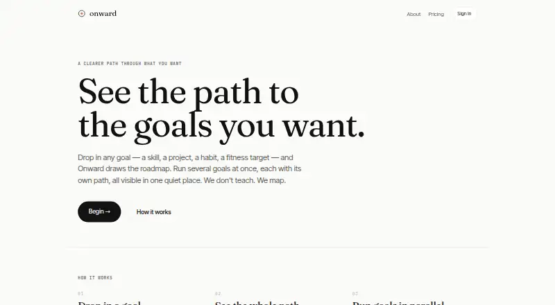 The Onward homepage