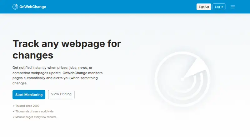 The OnWebChange homepage