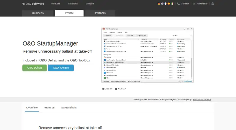 The O&O StartupManager homepage