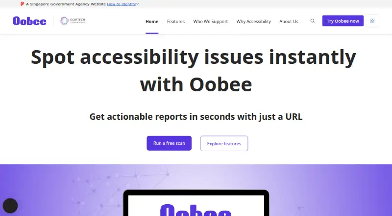 Oobee's website