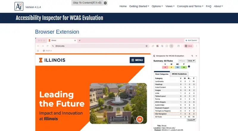 The AInspector for WCAG Evaluation homepage